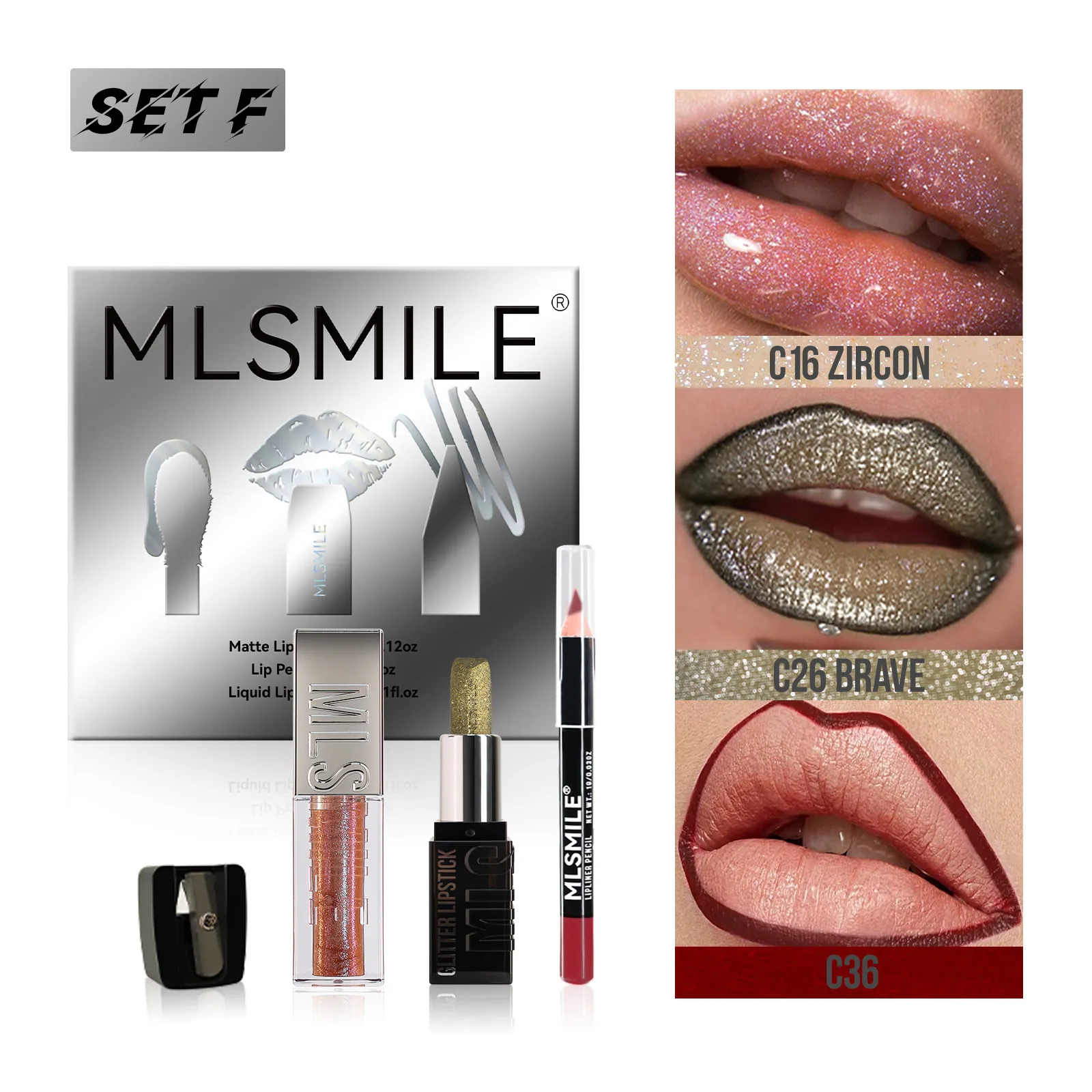 ชุดลิปสติกผสมประกายเพชร Amazon Explosion Metal Pearlescent Matte Non-Stick Cup Lip Glaze Lip Liner 6
