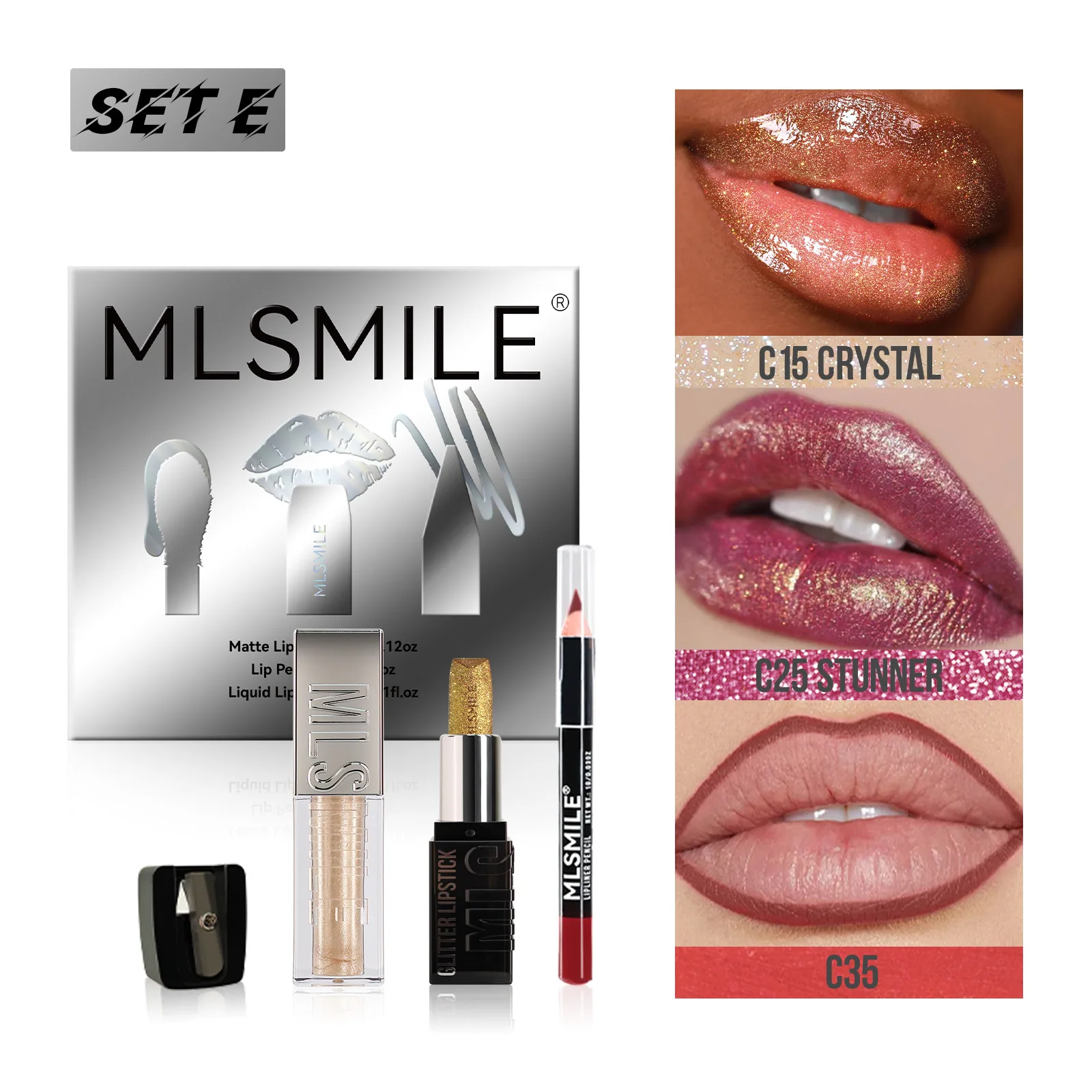 ชุดลิปสติกผสมประกายเพชร Amazon Explosion Metal Pearlescent Matte Non-Stick Cup Lip Glaze Lip Liner 5