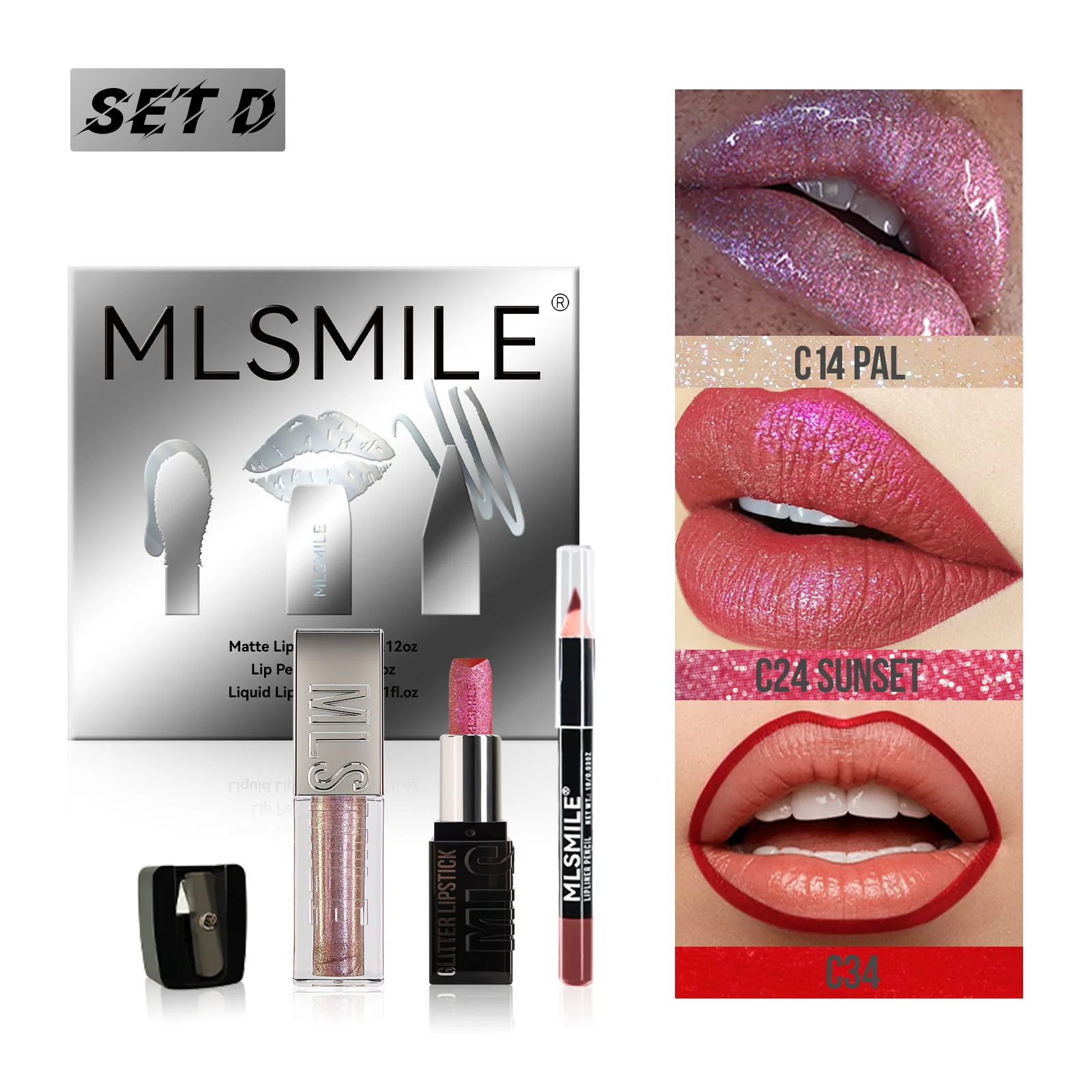 ชุดลิปสติกผสมประกายเพชร Amazon Explosion Metal Pearlescent Matte Non-Stick Cup Lip Glaze Lip Liner 4