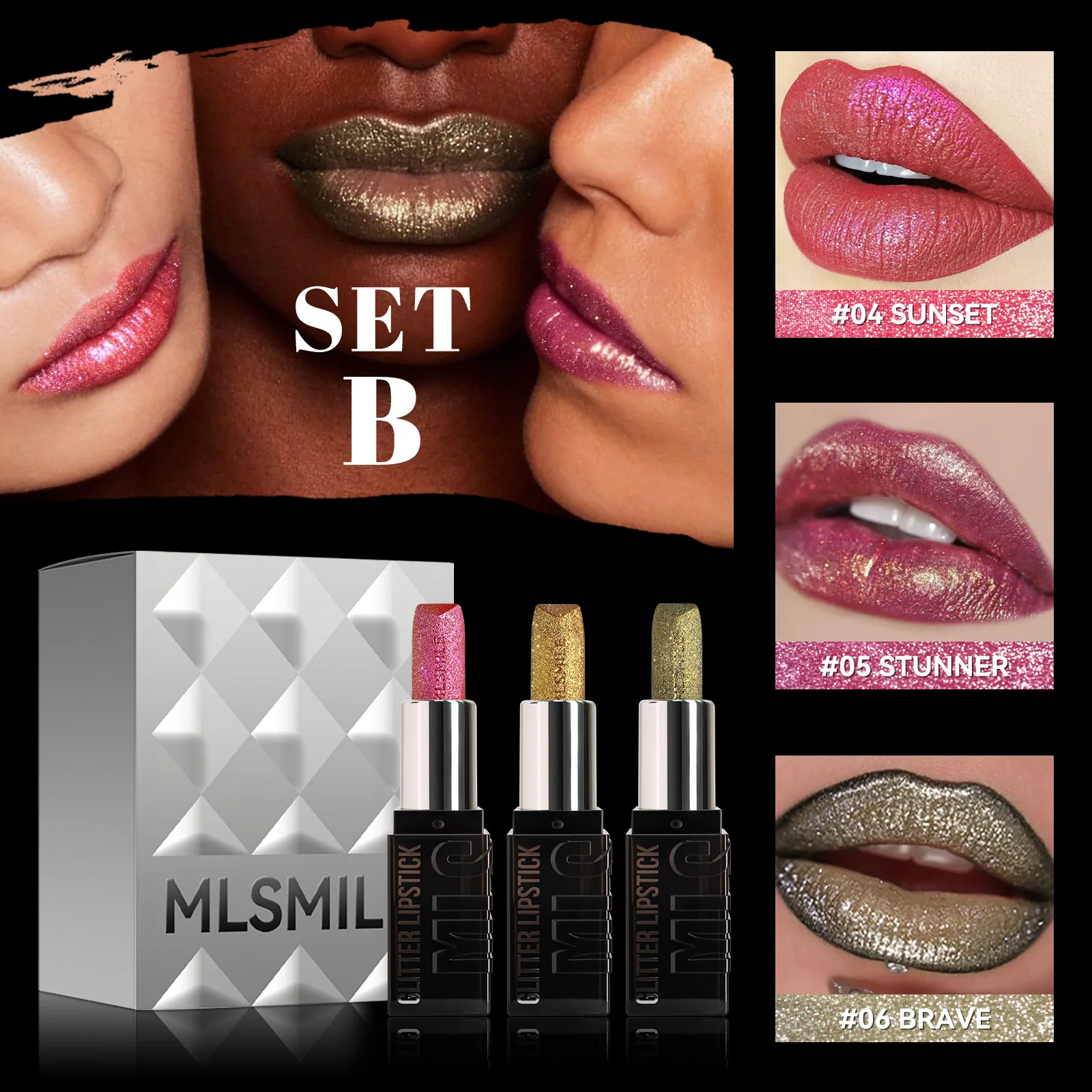 sparkling diamond lipstick set, metal pearlescent, Amazon explosive non-stick cup, moisturizing moisturizing matte lipstick 2