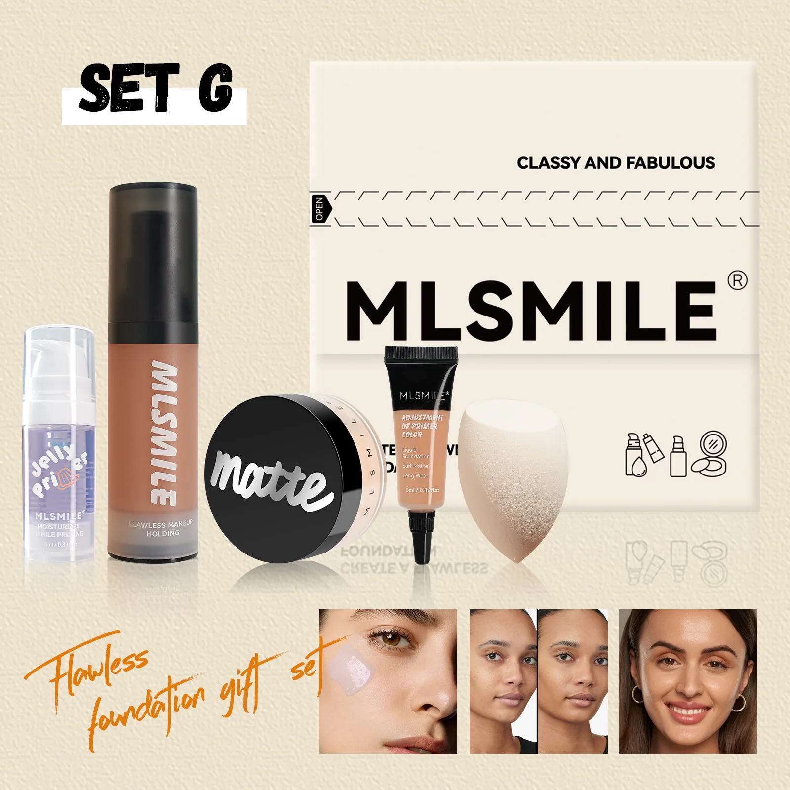 facial makeup set, Amazon explosive matte loose powder, oil control moisturizing makeup primer, matte concealer foundation 7
