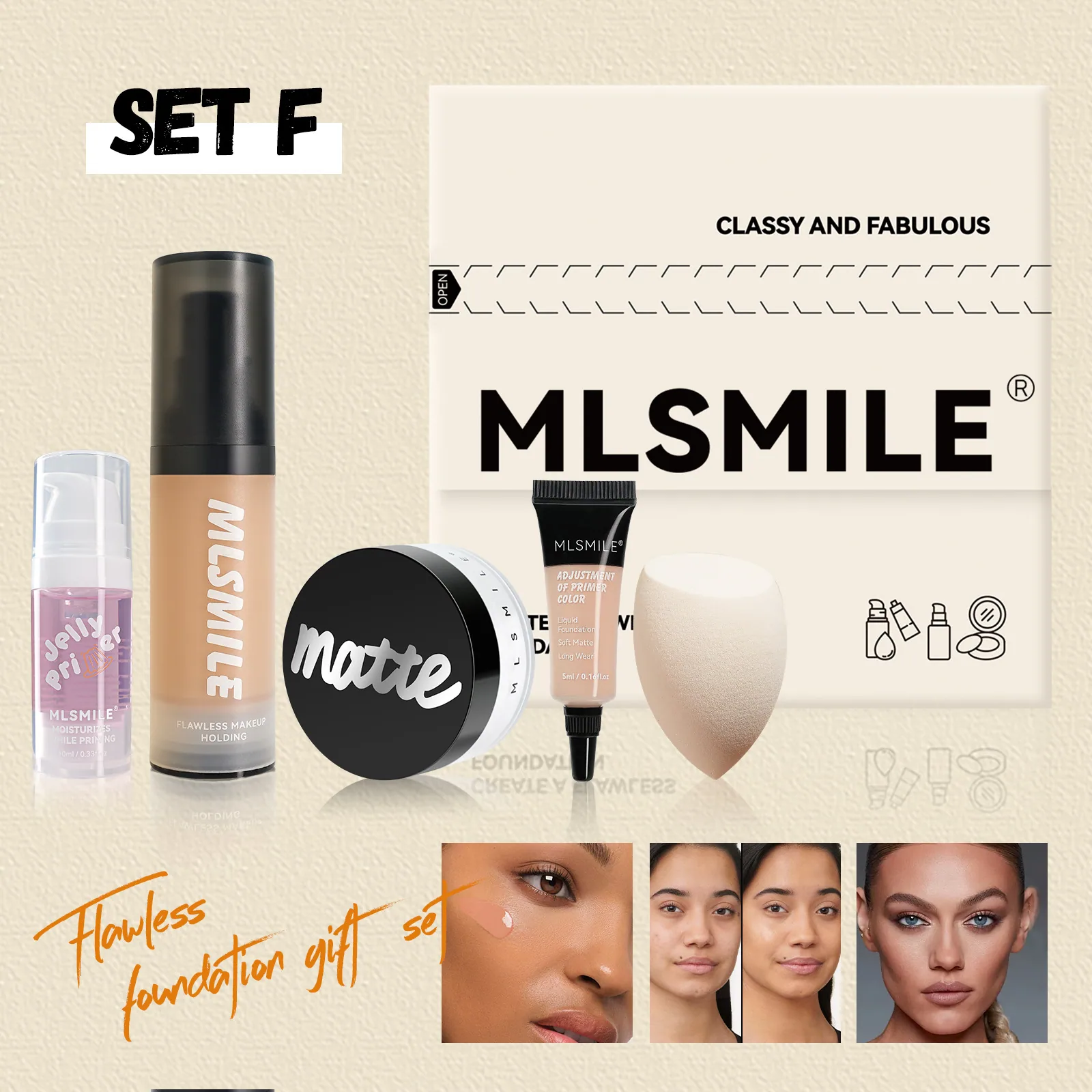 facial makeup set, Amazon explosive matte loose powder, oil control moisturizing makeup primer, matte concealer foundation 6