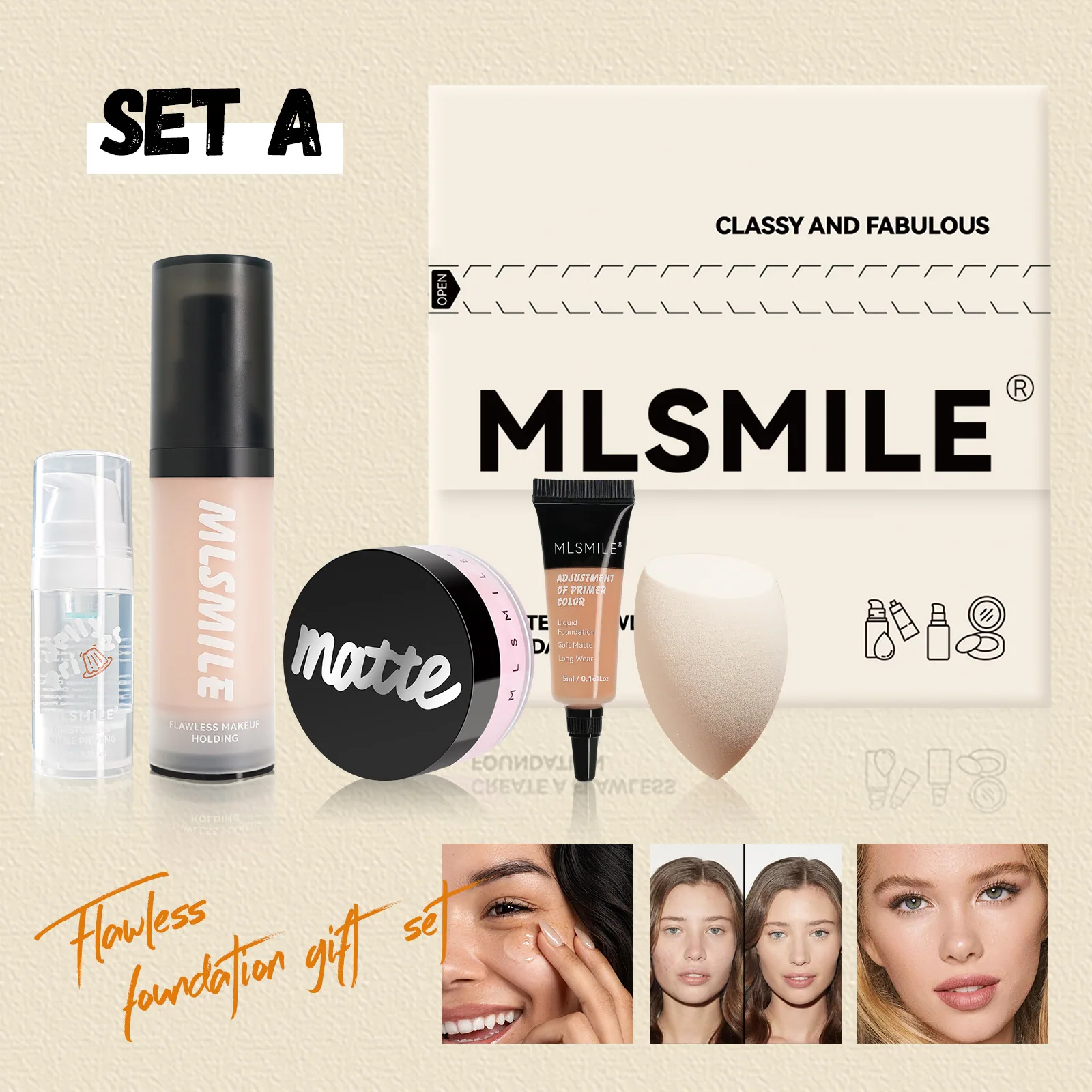 facial makeup set, Amazon explosive matte loose powder, oil control moisturizing makeup primer, matte concealer foundation