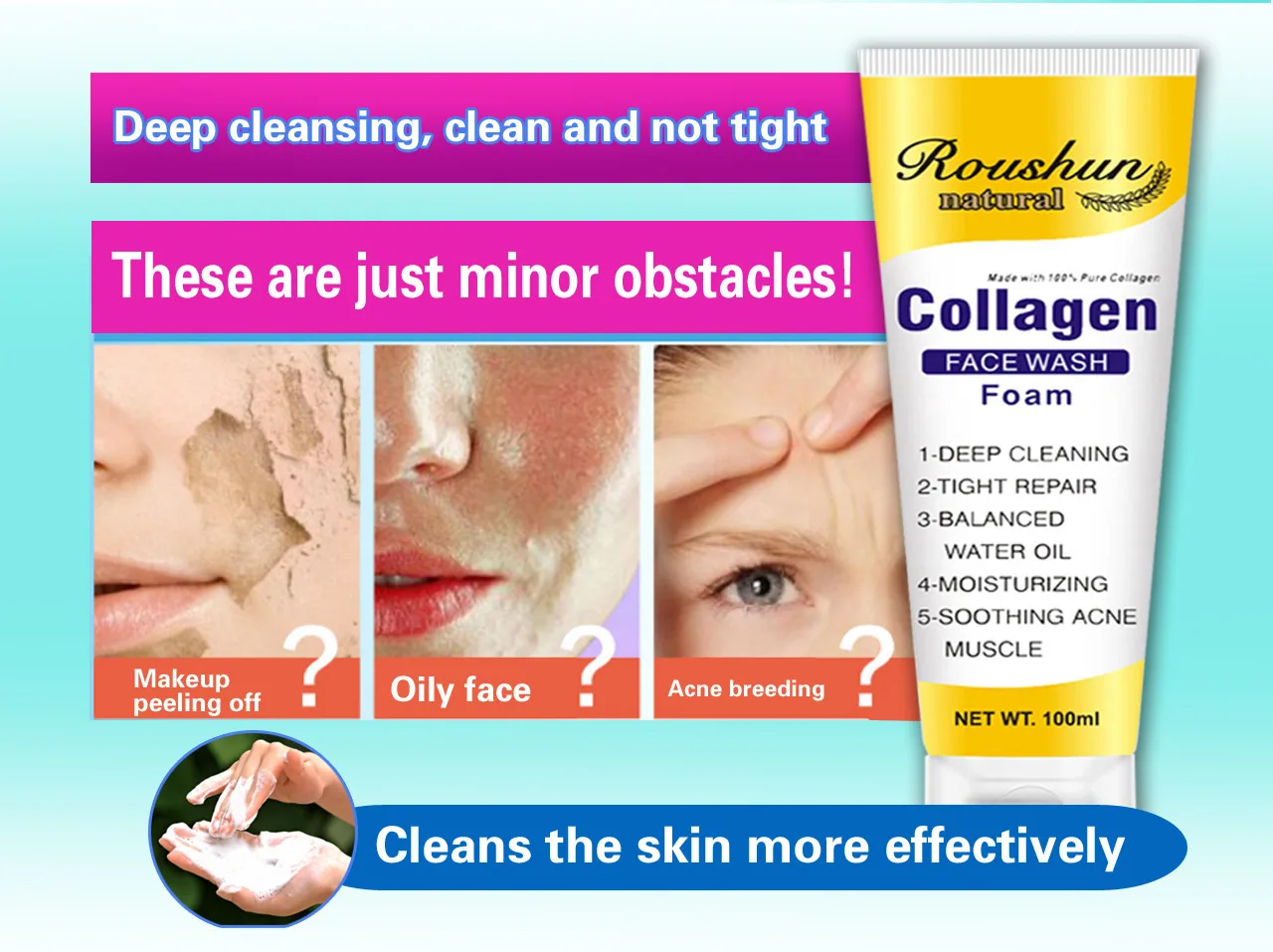 ROUSHUN Collagen face wash foam - Facial Cleanser 16