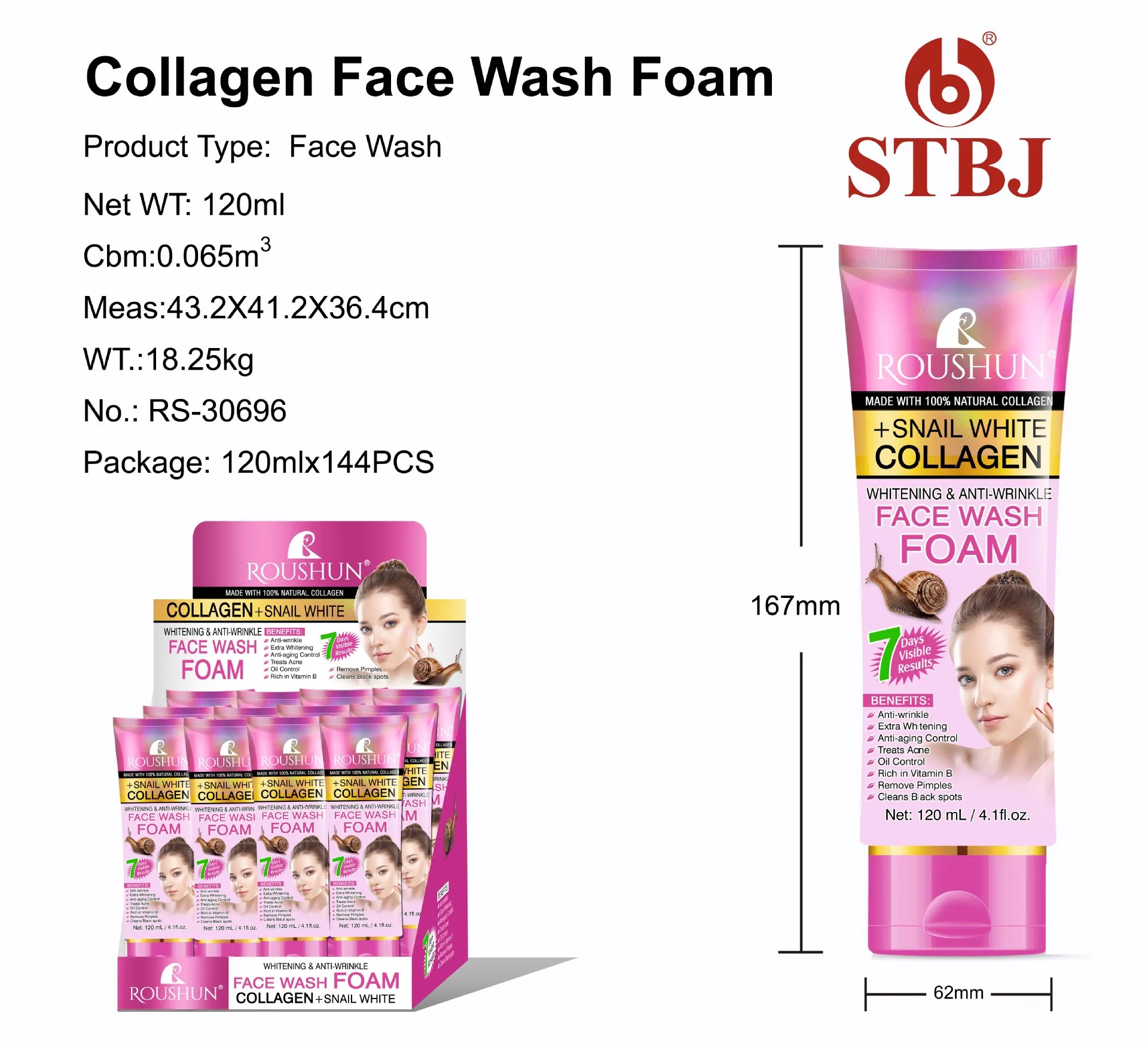 ROUSHUN Snail White+Collagen face wash foam - Facial Cleanser 8