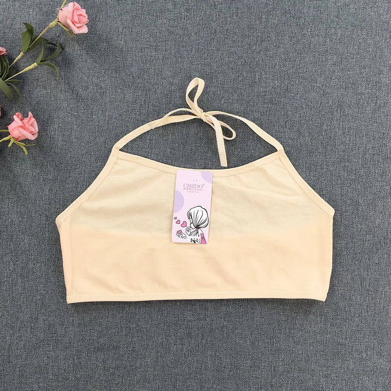 Teenage girl development period underwear girls primary and secondary school students no underwire solid color cotton bra halter 5