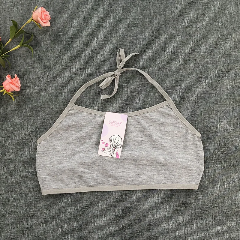 Teenage girl development period underwear girls primary and secondary school students no underwire solid color cotton bra halter 3