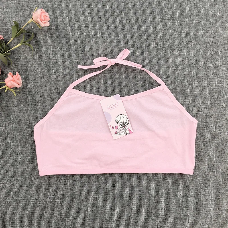 Teenage girl development period underwear girls primary and secondary school students no underwire solid color cotton bra halter 2