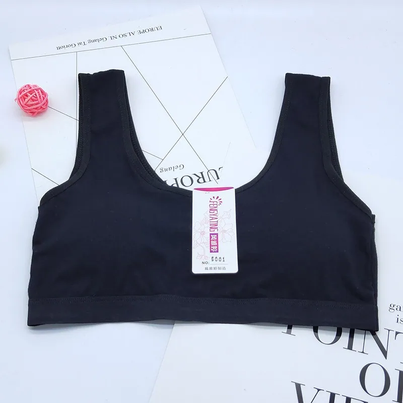Soutien-gorge pour adolescente en période de développement, sans armature, style brassière de sport en coton, couleur unie, en gros pour collégiennes