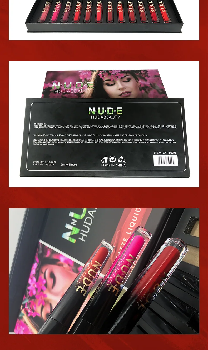 nnuedwehudabeauty cross-border Amazon makeup liquid lipstick lip gloss set non-stick cup lip glaze anti 20