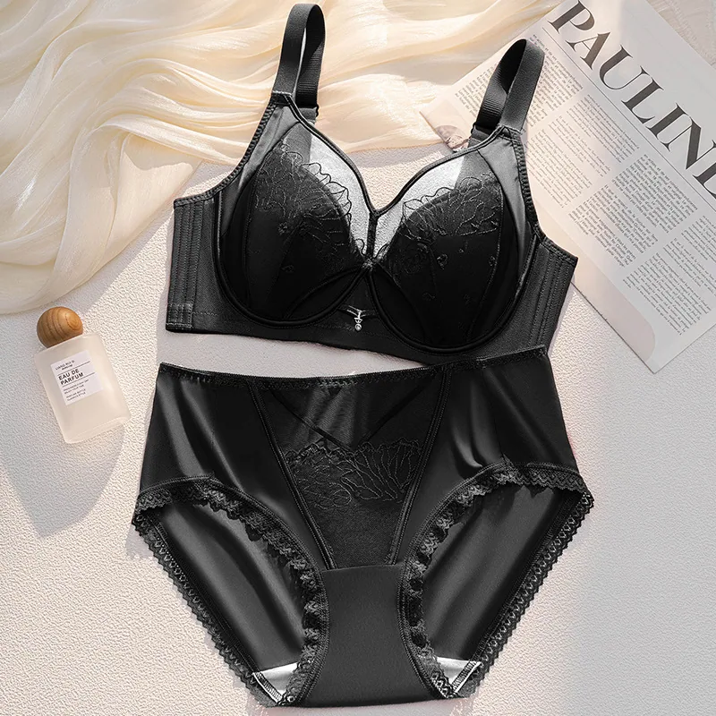 6679 large size underwear, ultra-thin cup rabbit ears, large breasts, small upper support, anti-sagging, side breast push-up lace bra - Underwear Accessories 8