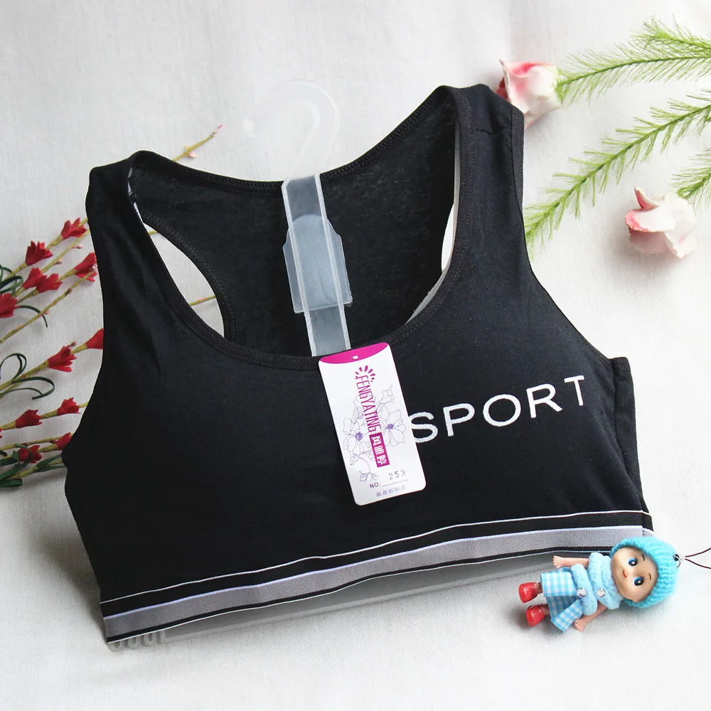 Teenage girl sports bra solid color cotton development period small vest style student no wire detachable sponge student underwe 4