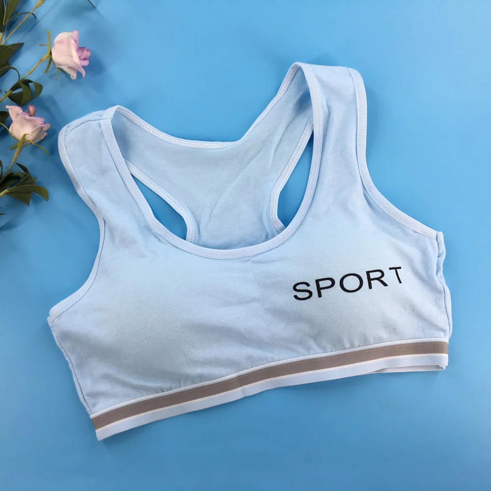 Teenage girl sports bra solid color cotton development period small vest style student no wire detachable sponge student underwe 6