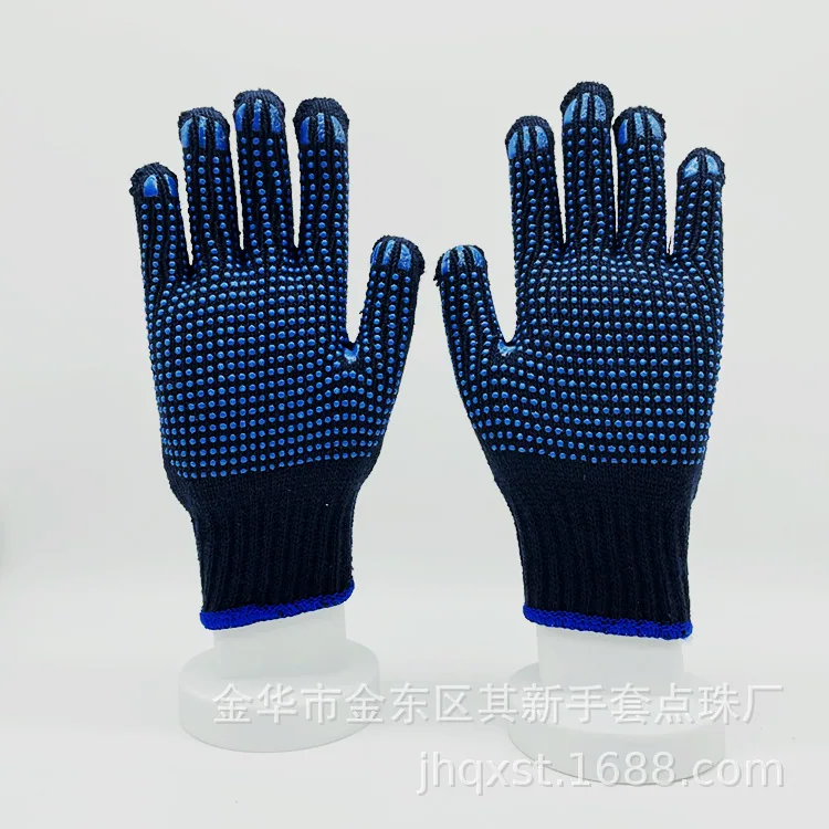 Labor protection gloves, cotton gauze gloves, navy blue single-sided double-sided blue dot gloves, non-slip, wear-resistant, brick-moving construction site work gloves 2