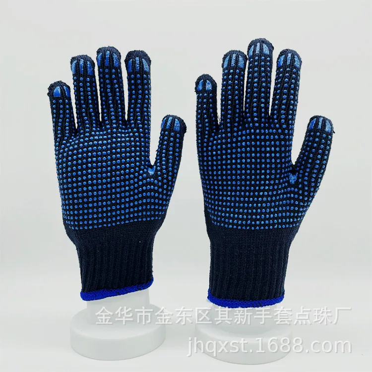 Labor protection gloves, cotton gauze gloves, navy blue single-sided double-sided blue dot gloves, non-slip, wear-resistant, brick-moving construction site work gloves