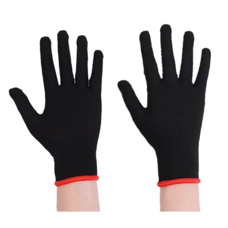 Guantes de nailon blancos de 13 agujas con dedos recubiertos, antiestáticos, para trabajo, pasatiempos, transpirables y ajustados, palma con recubrimiento PU, sin polvo, finos para electrónica 7