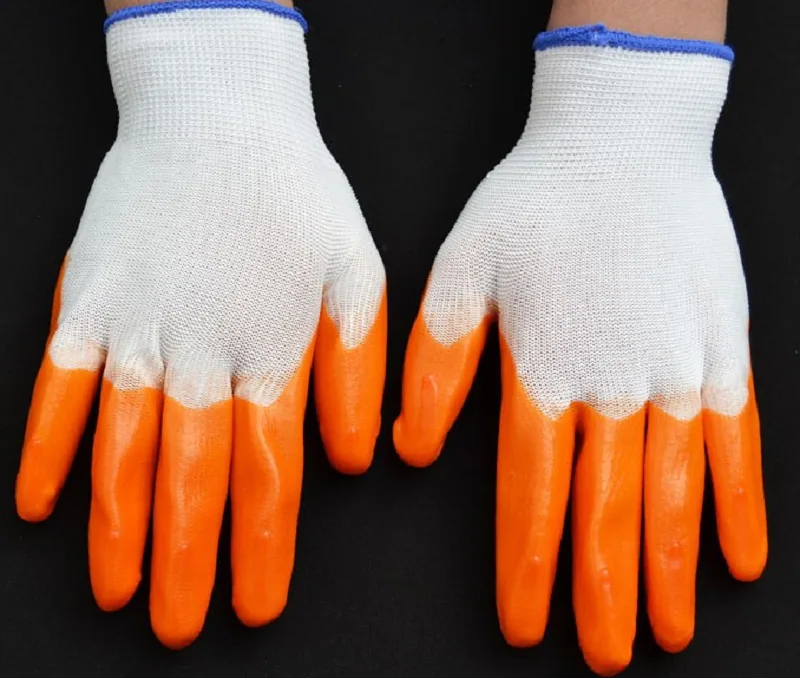 Gloves labor protection non-slip wear-resistant construction site nylon wholesale work breathable protective dipped pvc tendon fully hung glued 2
