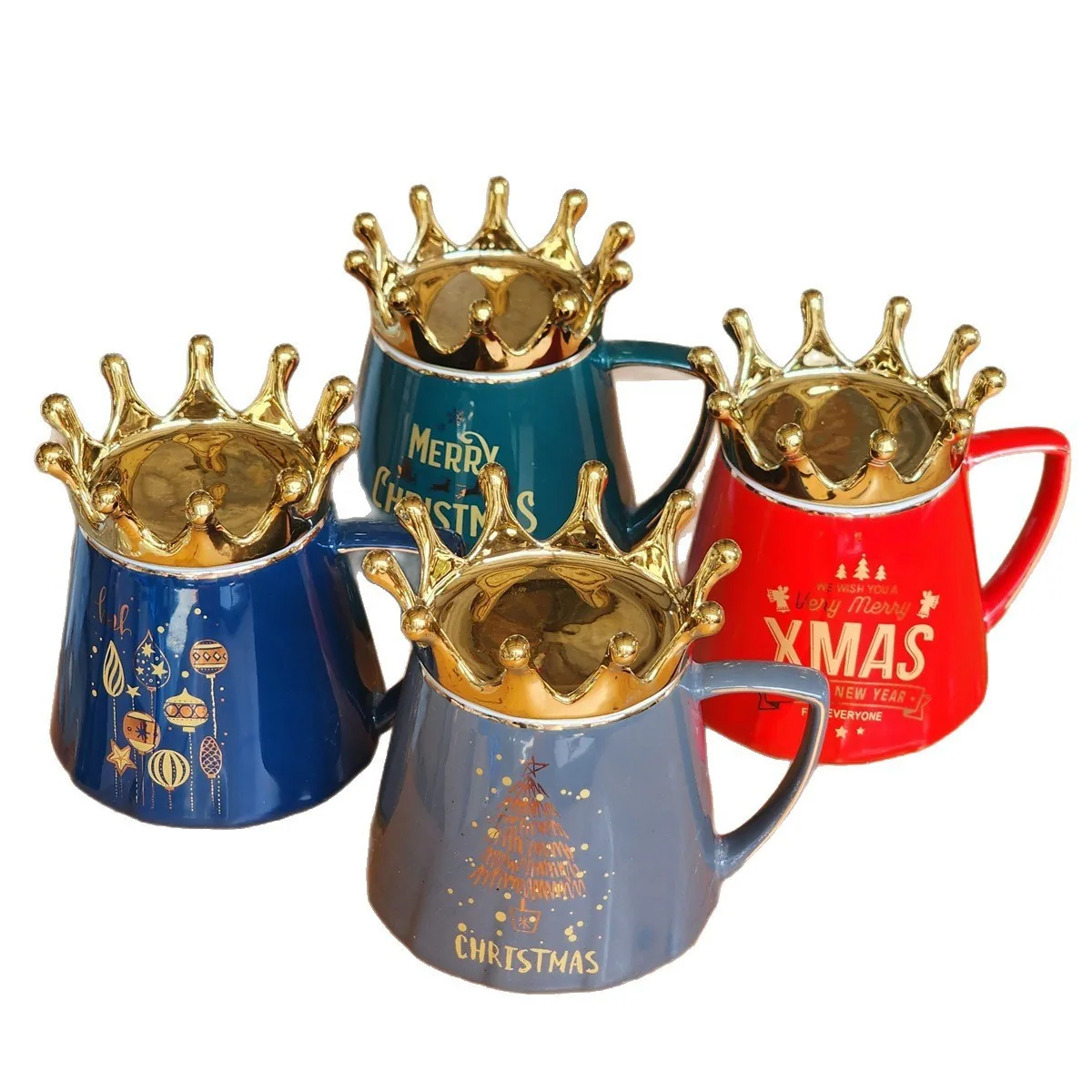 Creative cup ceramic mug with lid spoon household ceramic cup crown water cup practical Christmas water cup for boys and girls