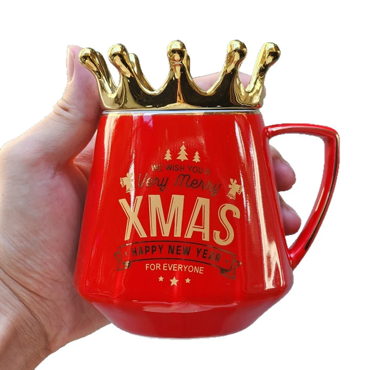 Creative cup ceramic mug with lid spoon household ceramic cup crown water cup practical Christmas water cup for boys and girls 4