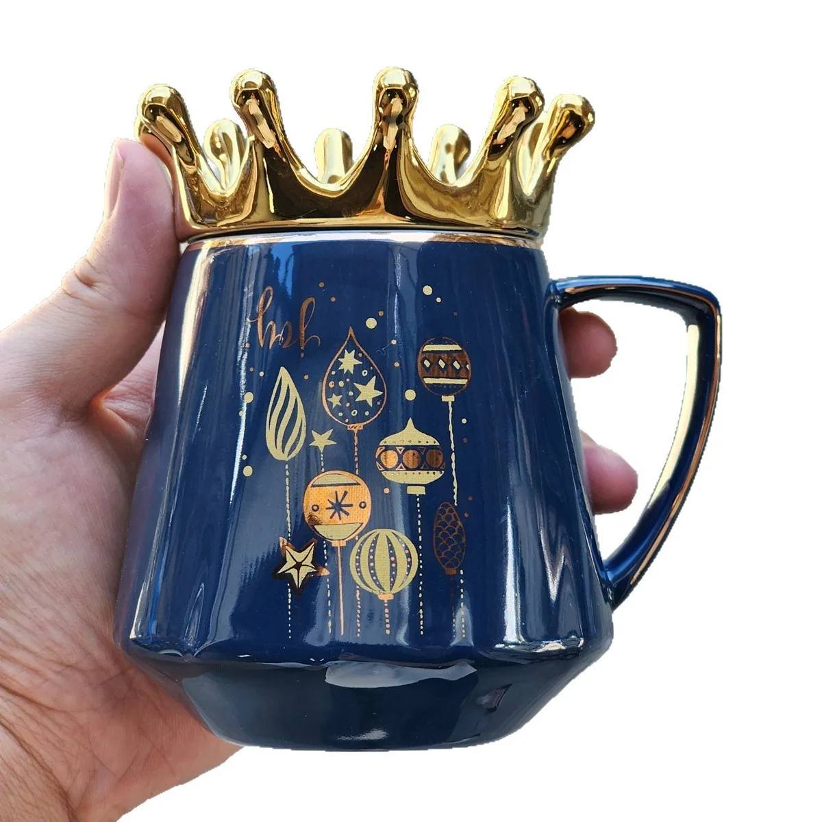 Creative cup ceramic mug with lid spoon household ceramic cup crown water cup practical Christmas water cup for boys and girls 5