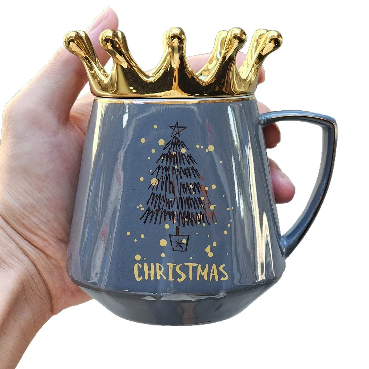 Creative cup ceramic mug with lid spoon household ceramic cup crown water cup practical Christmas water cup for boys and girls 3