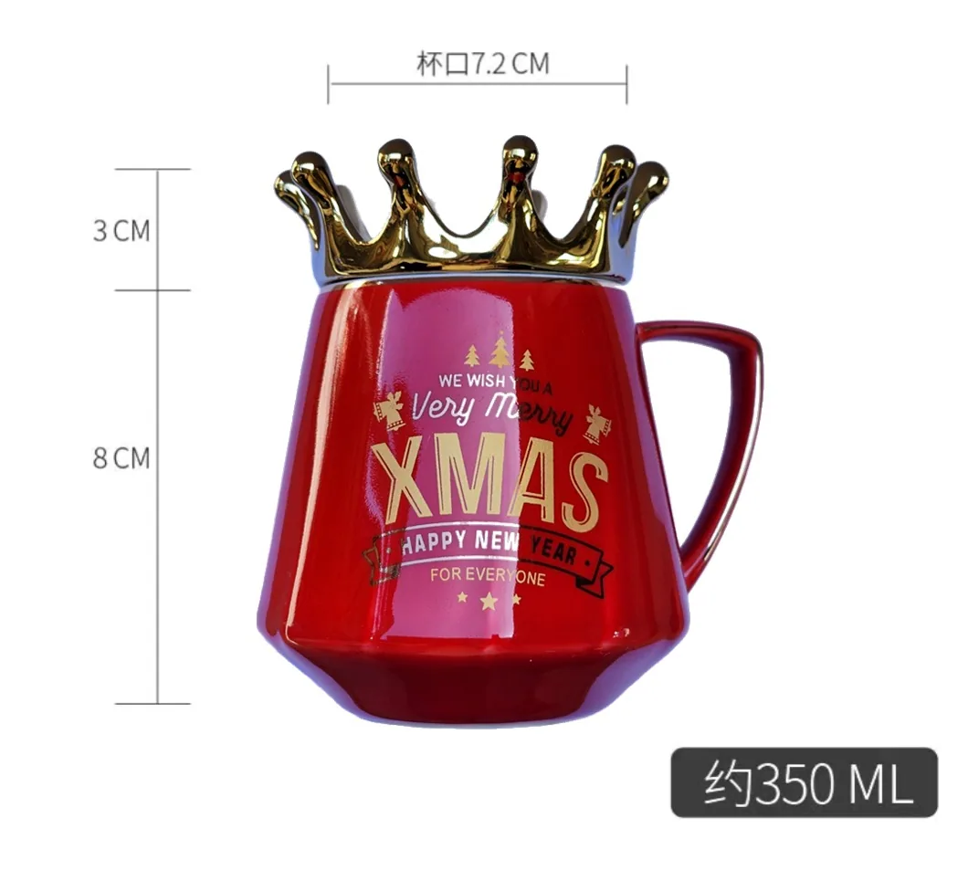 Creative cup ceramic mug with lid spoon household ceramic cup crown water cup practical Christmas water cup for boys and girls 2