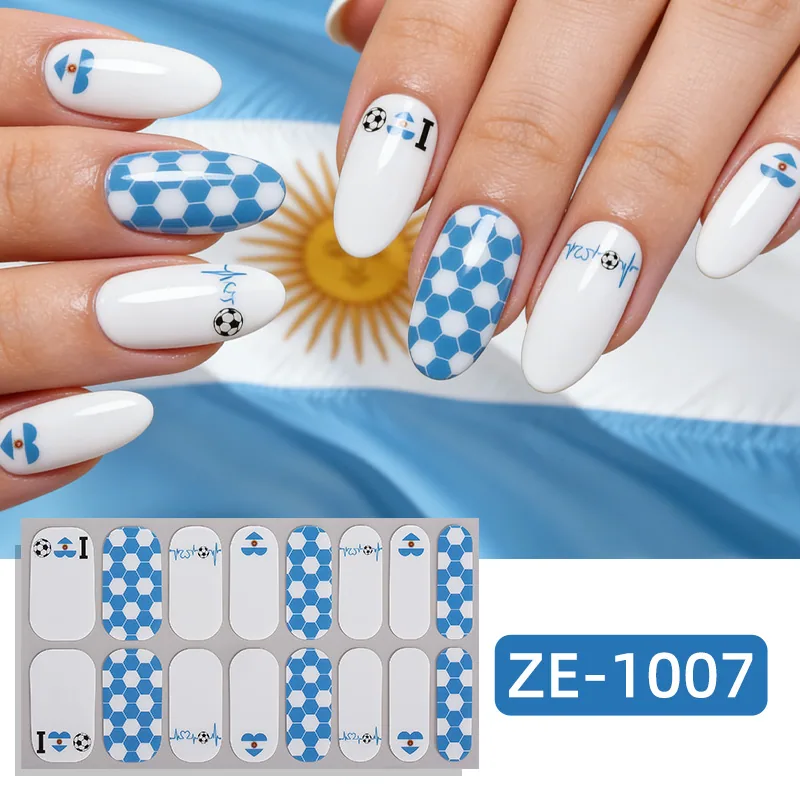Zhengxiang cross-border new nail polish film nail stickers US, Canada, Mexico, Football World Cup flag Amazon adhesive nail stickers 10