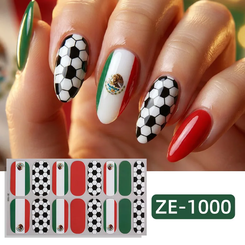 Zhengxiang cross-border new nail polish film nail stickers US, Canada, Mexico, Football World Cup flag Amazon adhesive nail stickers 3