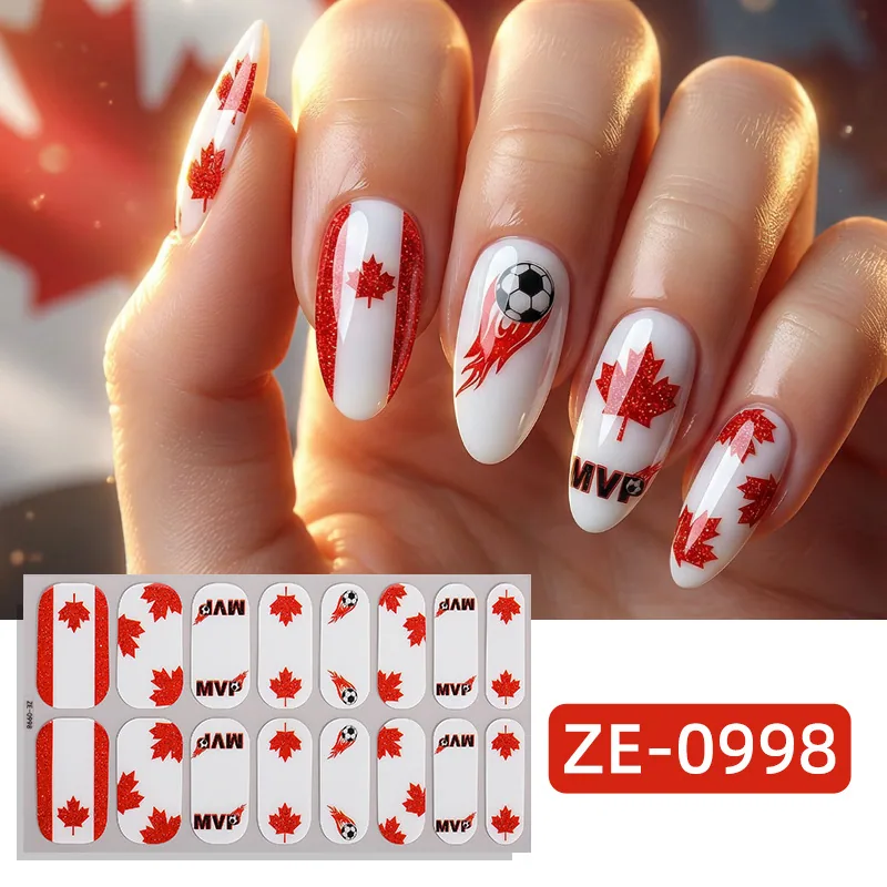 Zhengxiang cross-border new nail polish film nail stickers US, Canada, Mexico, Football World Cup flag Amazon adhesive nail stickers