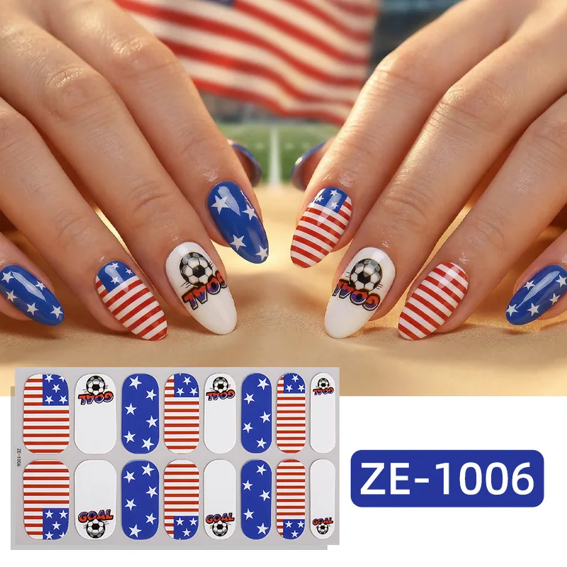 Zhengxiang cross-border new nail polish film nail stickers US, Canada, Mexico, Football World Cup flag Amazon adhesive nail stickers 9
