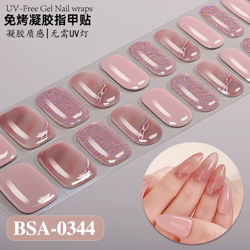 Zhengxiang cross-border new gradient French-style bake-free gel manicure stickers UV-free gel nail waterproof nail stickers 14