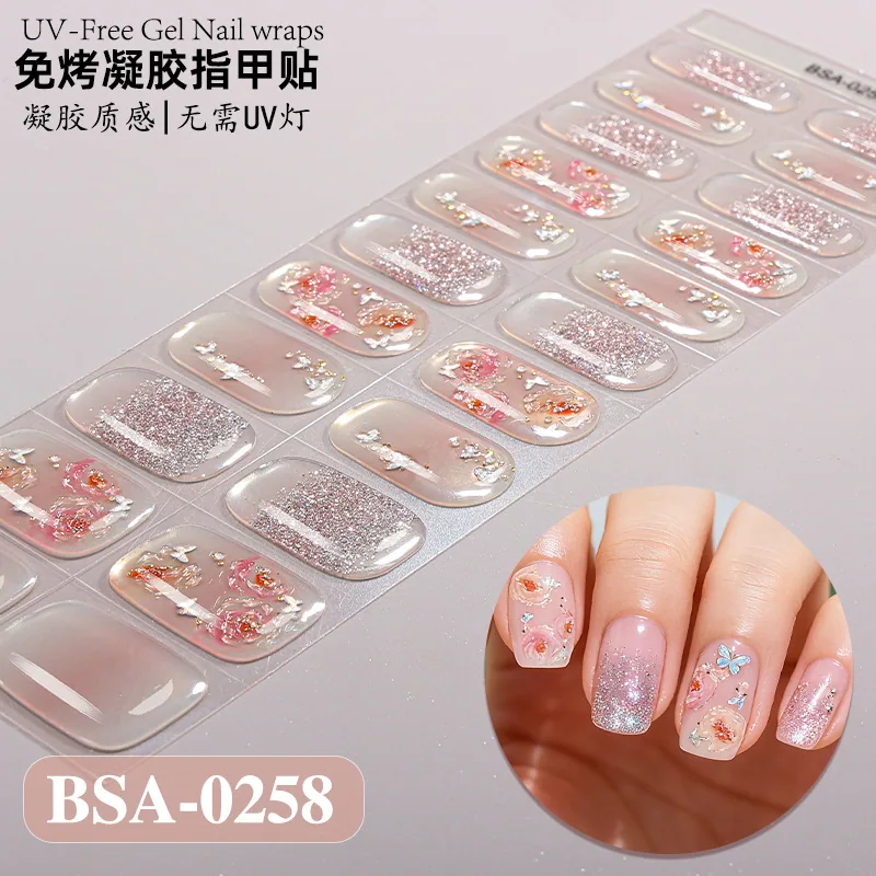Zhengxiang cross-border new gradient French-style bake-free gel manicure stickers UV-free gel nail waterproof nail stickers 17