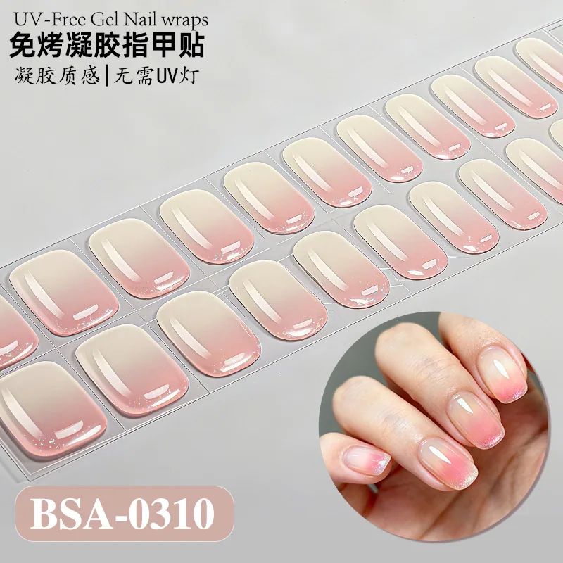 Zhengxiang cross-border new gradient French-style bake-free gel manicure stickers UV-free gel nail waterproof nail stickers 3