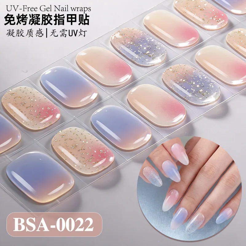 Zhengxiang cross-border new gradient French-style bake-free gel manicure stickers UV-free gel nail waterproof nail stickers 24