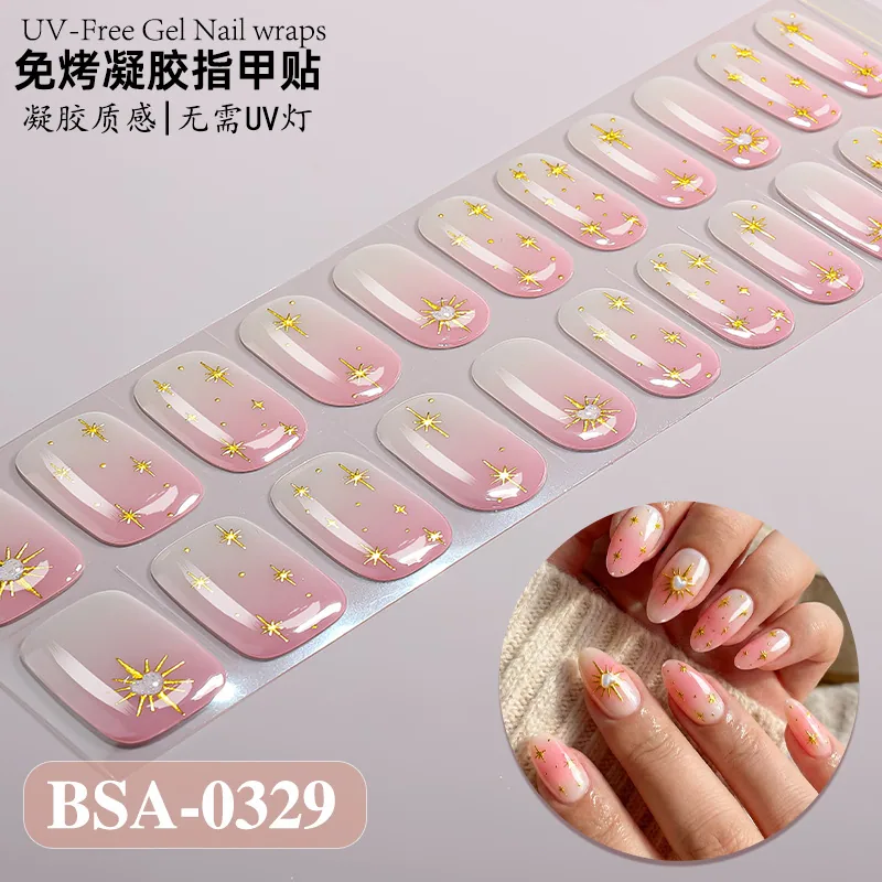 Zhengxiang cross-border new gradient French-style bake-free gel manicure stickers UV-free gel nail waterproof nail stickers 6