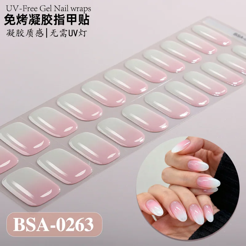 Zhengxiang cross-border new gradient French-style bake-free gel manicure stickers UV-free gel nail waterproof nail stickers 5
