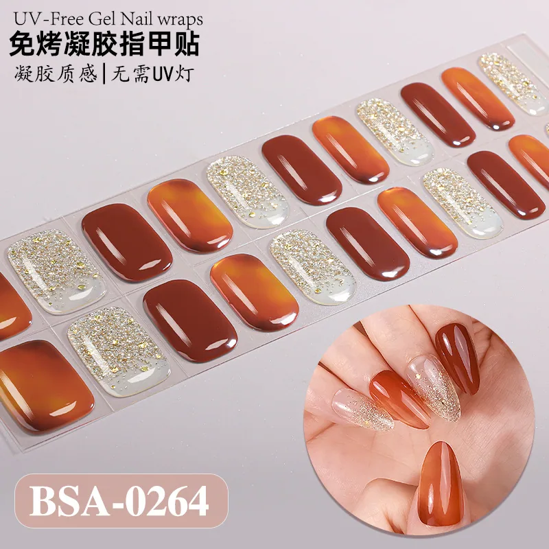 Zhengxiang cross-border new gradient French-style bake-free gel manicure stickers UV-free gel nail waterproof nail stickers 20