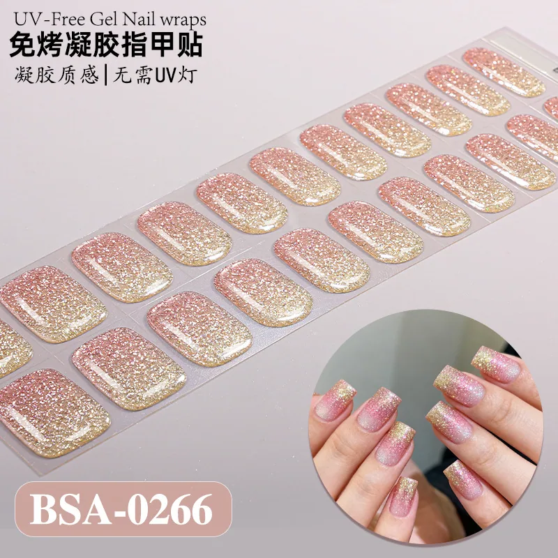 Zhengxiang cross-border new gradient French-style bake-free gel manicure stickers UV-free gel nail waterproof nail stickers 23