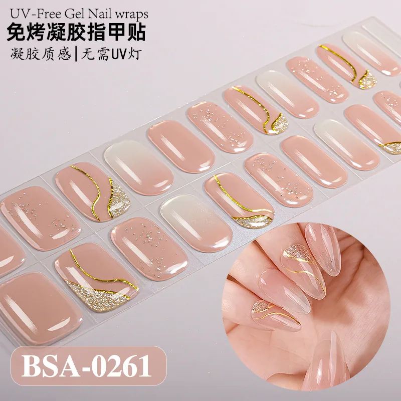 Zhengxiang cross-border new gradient French-style bake-free gel manicure stickers UV-free gel nail waterproof nail stickers 19