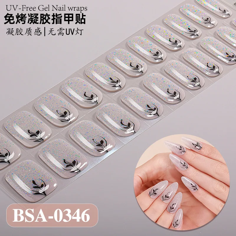 Zhengxiang cross-border new gradient French-style bake-free gel manicure stickers UV-free gel nail waterproof nail stickers 15
