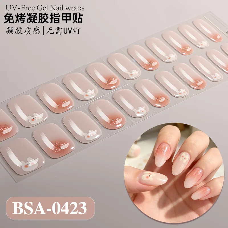 Zhengxiang cross-border new gradient French-style bake-free gel manicure stickers UV-free gel nail waterproof nail stickers 9