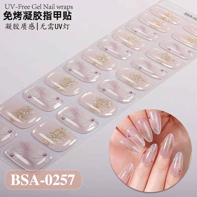 Zhengxiang cross-border new gradient French-style bake-free gel manicure stickers UV-free gel nail waterproof nail stickers 16