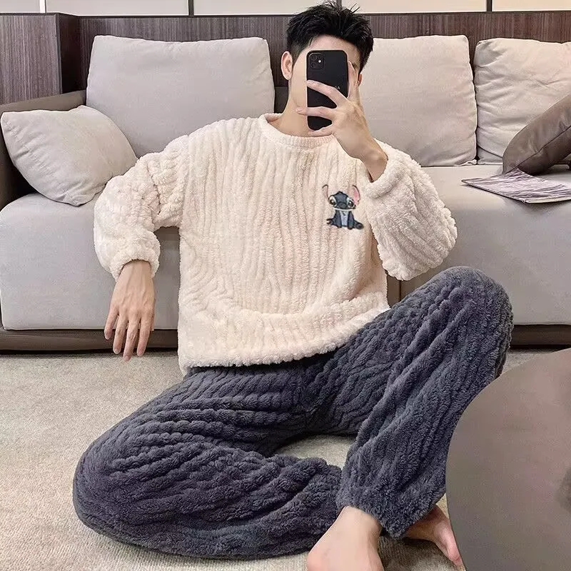 180 catties plus size pajamas for men in autumn and winter thickened and velvet long-sleeved warm pullover home clothes two-piece set 14