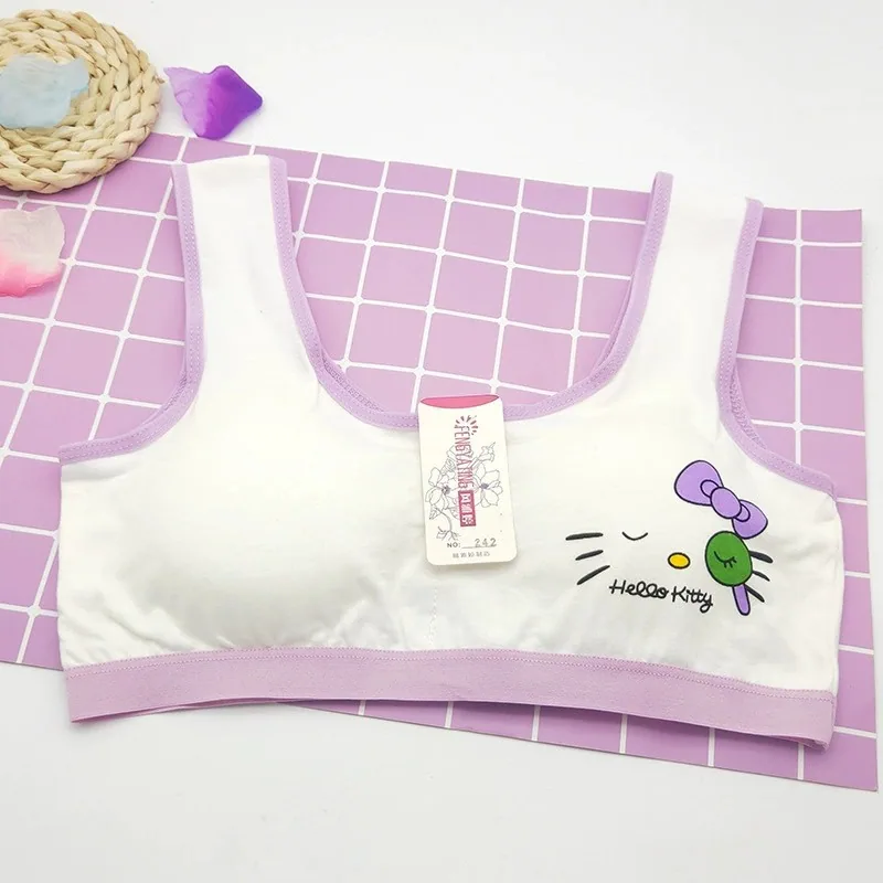 Cute cartoon sleeping cat print bra for teenage development student vest cotton underwear bandeau during teenage development 3
