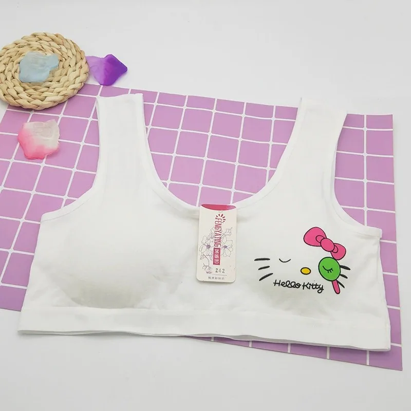 Cute cartoon sleeping cat print bra for teenage development student vest cotton underwear bandeau during teenage development