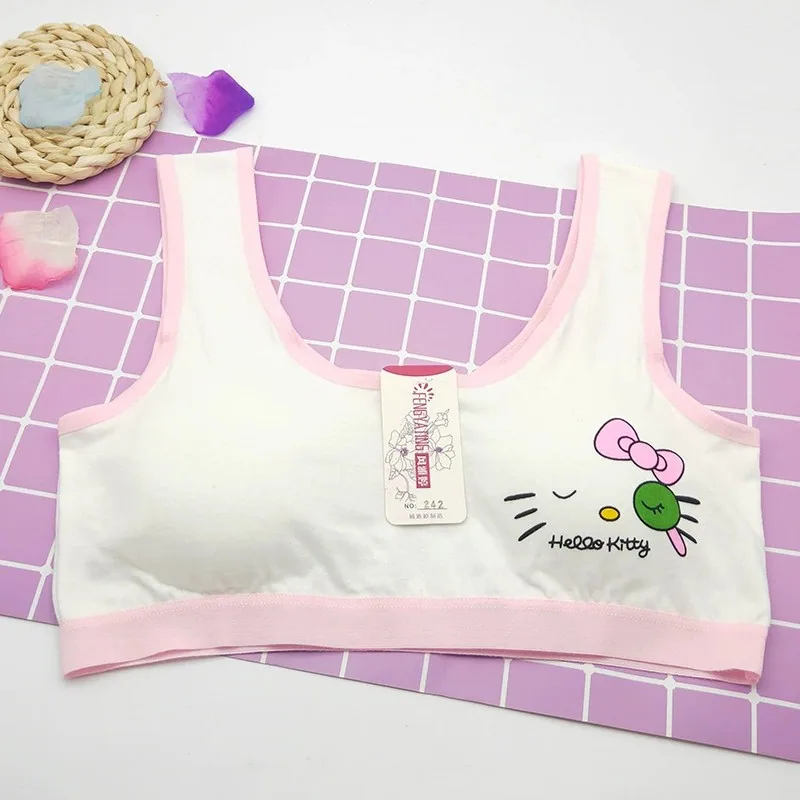 Cute cartoon sleeping cat print bra for teenage development student vest cotton underwear bandeau during teenage development 2