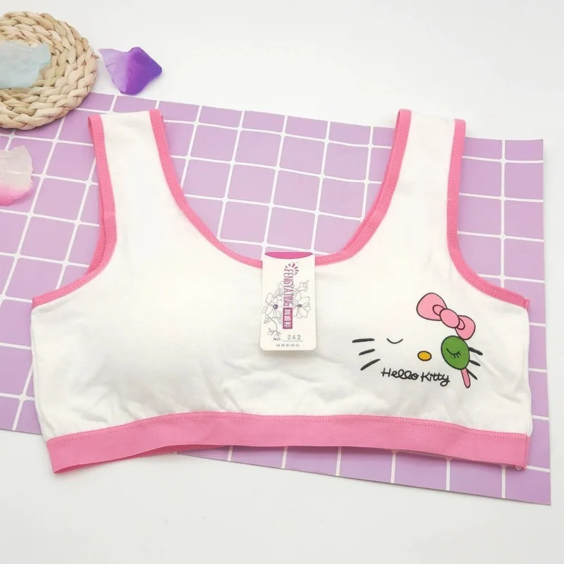 Cute cartoon sleeping cat print bra for teenage development student vest cotton underwear bandeau during teenage development 8