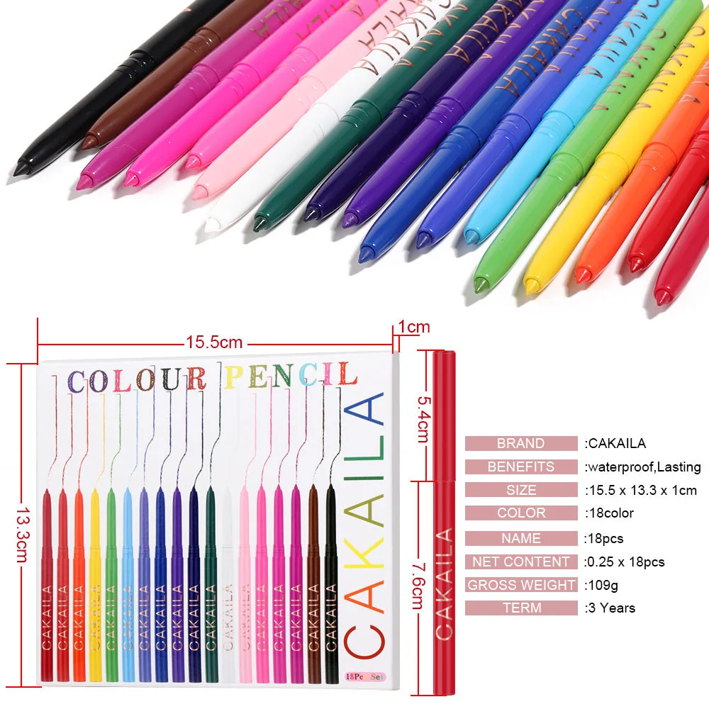 CAKAILA18 color eyeliner pencil set is waterproof, sweat proof and easy to remove makeup, creating a natural three-dimensiona