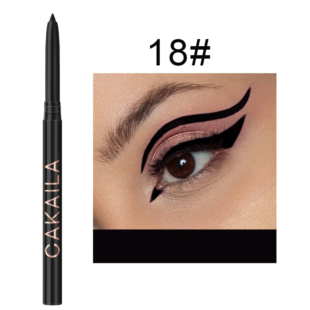 CAKAILA18 color eyeliner pencil set scene use diagram, holding the eyeliner pen to describe the delicate eye makeup effect