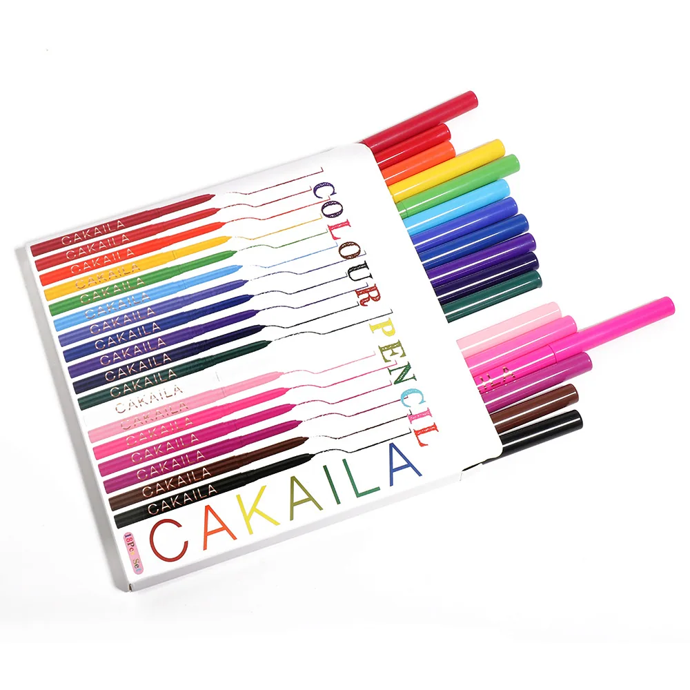 CAKAILA18 color eyeliner pen set is packaged and displayed in a box of 15.5 × 1 × 13.3cm, with a complete set of 18 pieces of